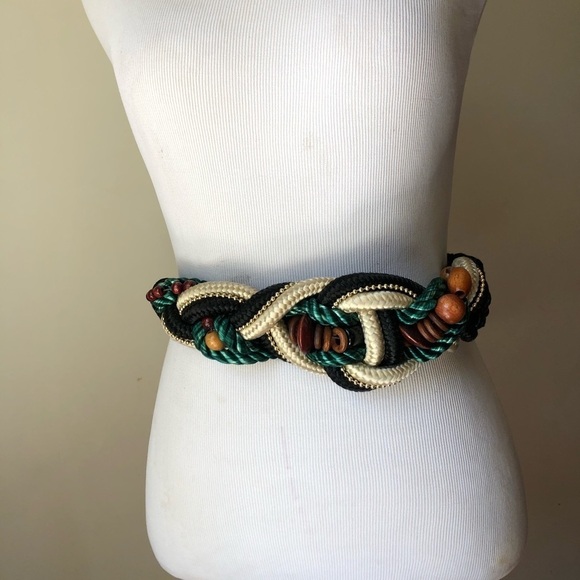 Twist Rope Lace Bead Ribbon Tie Belt Multicolor - Picture 2 of 10